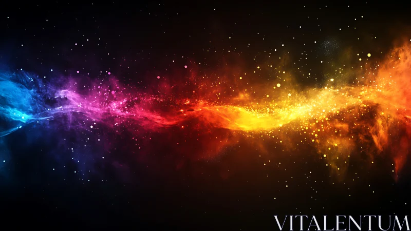 Colorful cosmic river of light flowing through quiet stars.