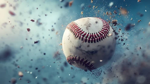 Powerful baseball soars through dust in a dramatic closeup