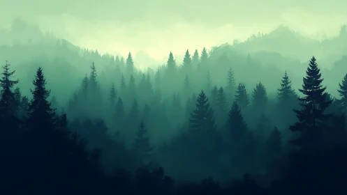 Misty Mountain Forest: Nature's Serene Green Embrace.