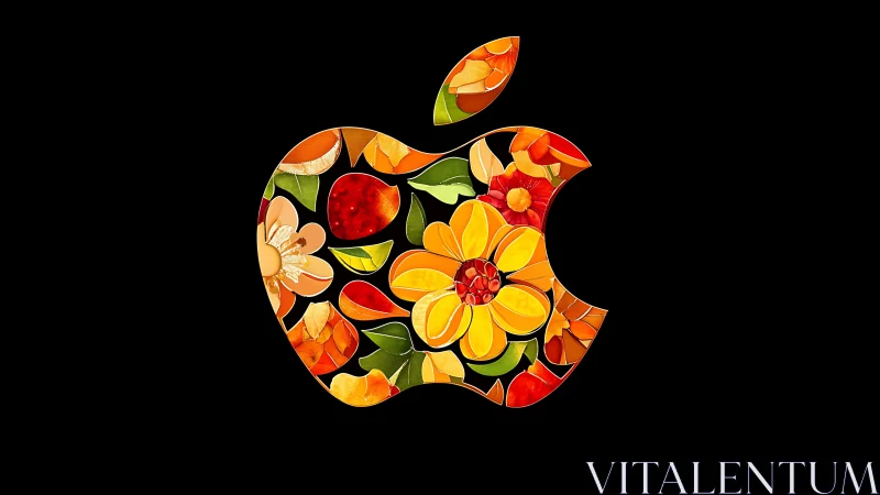 Floral Tessellation Within Apple Silhouette: Chromatic Botanical Composition.