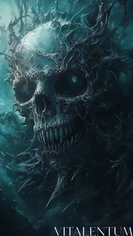 Bioluminescent abyssal skull entity with tendril lattice