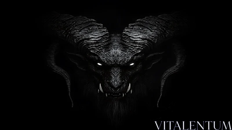 Demonic ram beast emerges from void with burning eyes.