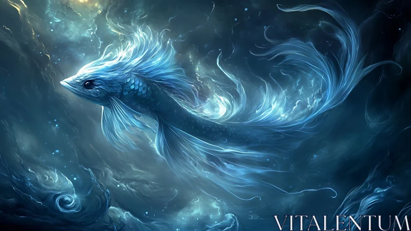 Celestial koi spirit drifting through luminous cosmic tides.