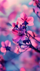 Pink orchid blooms display delicate petals with deep purple centers and bokeh background.