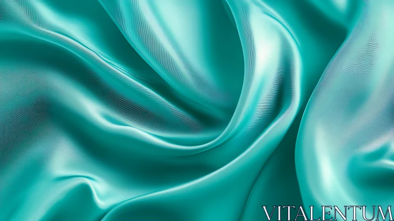 Turquoise satin fabric macro with flowing draped folds and sheen