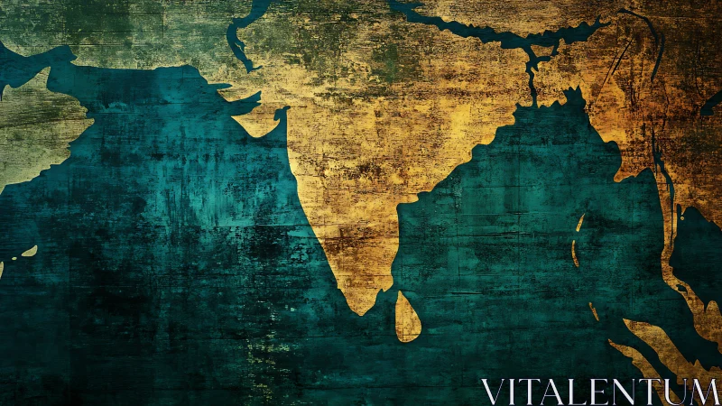 Textured map of India glowing warmly against teal seas.