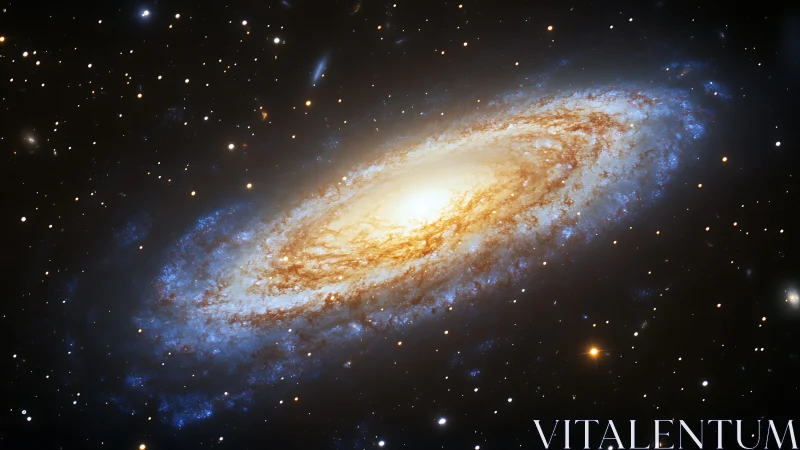 Spiral galaxy with bright core and wide star field in space.