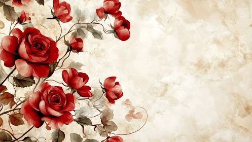 Red Roses on Cream: Elegant Floral Composition