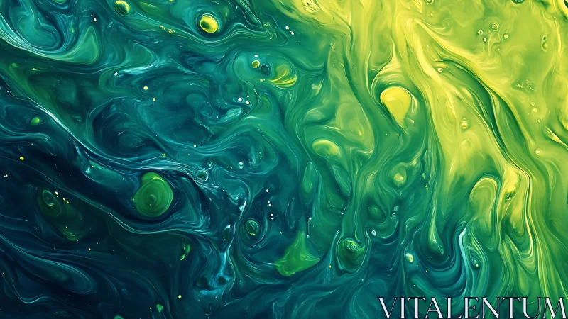 Green and yellow liquid swirls form dense abstract fluid pattern