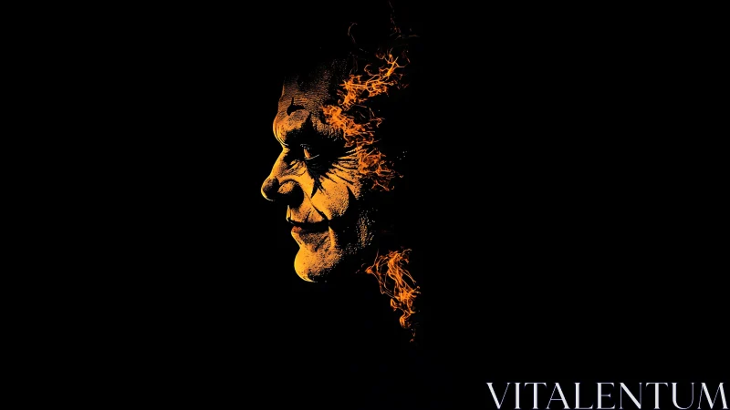 Human profile silhouette integrates with orange flame trails