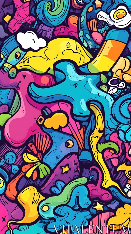 Kinetic neon doodle landscape layers overlapping organic forms