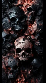 Charred human skull wall with molten red lighting detail.