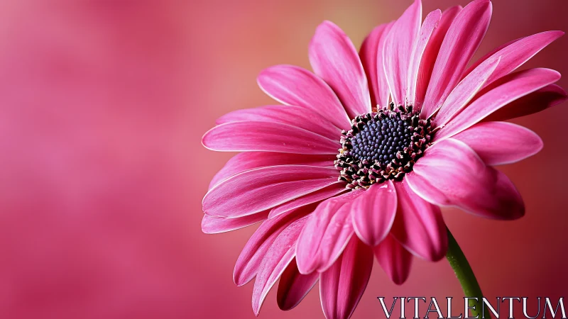 Pink Gerbera Daisy with Black Center Against Gradient Background