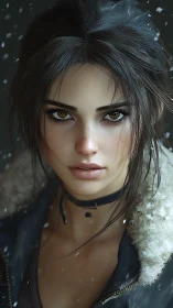 Winter-eyed adventurer meets the viewer with calm resolve