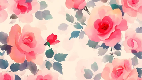 Floral composition with pink roses and foliage elements.