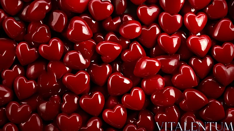 Glossy Red Hearts Packed Densely Together.