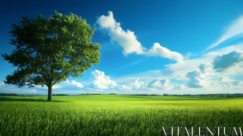 Solitary tree resting beneath a vast gentle summer sky.
