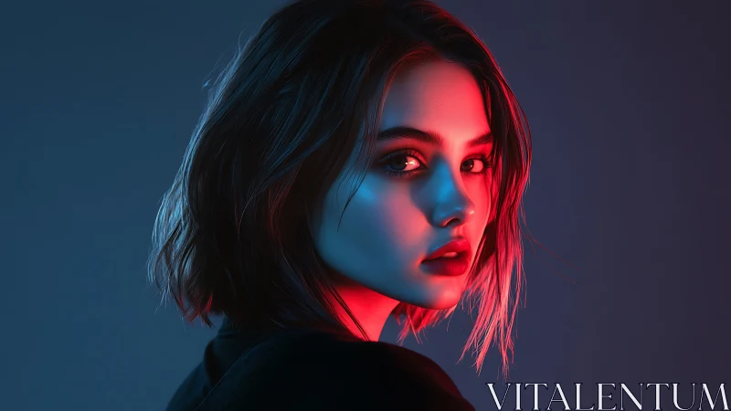 Bicolor rim-lit digital portrait with cinematic teal and red glow