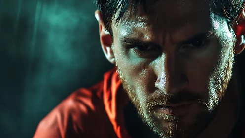 Hyper-focused male athlete under cinematic low-key lighting.