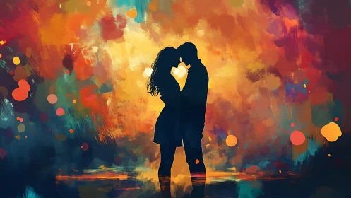 Silhouetted Hearts Ablaze in Chromatic Dreams.