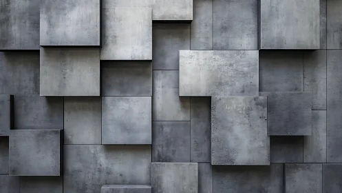 Layered concrete panels forming geometric abstract wall.
