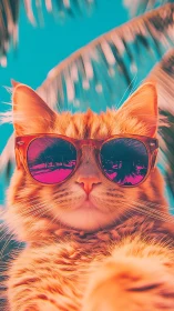 Neon Feline with Mirrored Sunglasses in Synthwave Aesthetic.