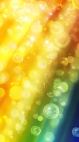 Glowing rainbow bubbles drifting through soft golden light.