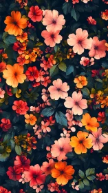 Dense floral arrangement displaying multiple bloom types layered across dark foliage background.