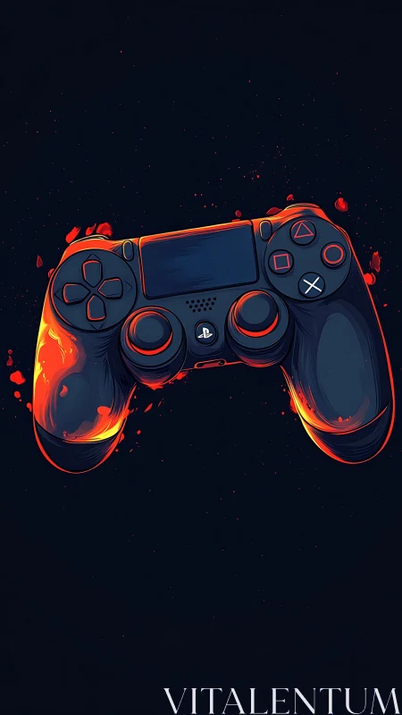 Neon Gaming Controller with Fiery Effect.