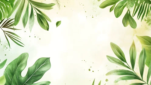 Lush tropical leaf border framing soft watercolor light.