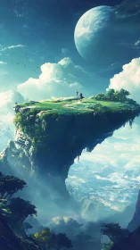 Sky-Island Pilgrims Beneath Twin Worlds.