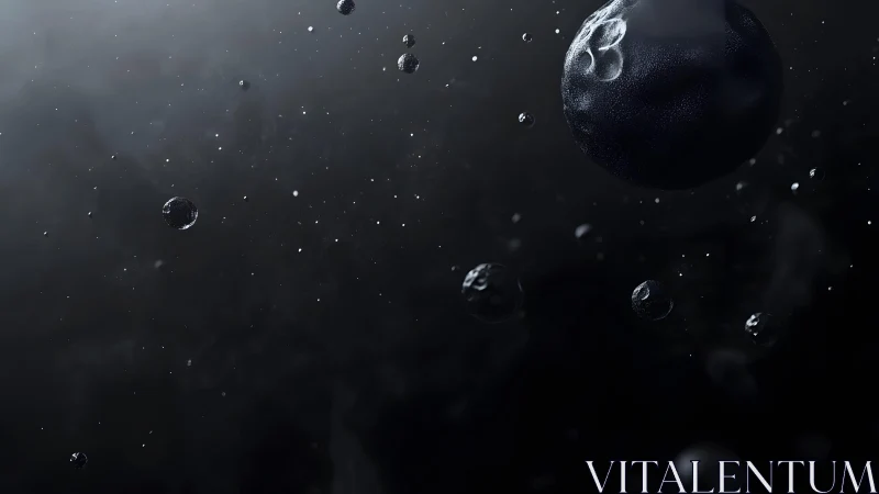 Dark Asteroids Floating in Deep Space Digital Art Scene.