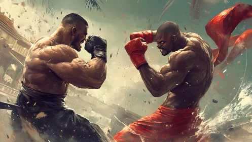Two Boxers in Epic Combat Match with Explosive Energy