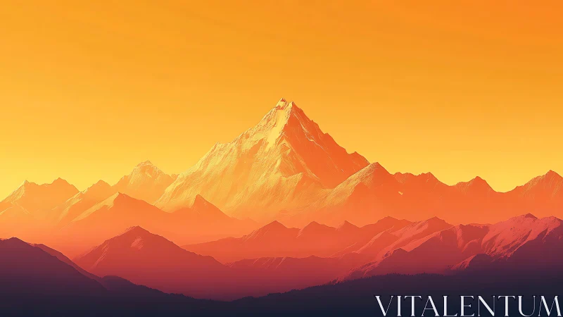 Sunfire summit rising above ember kissed mountain waves.