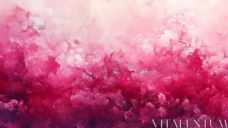 Abstract pink and crimson cloudscape painting with dreamy texture.