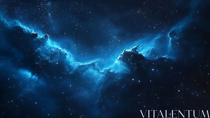 Blue emission nebula spans star field in deep space