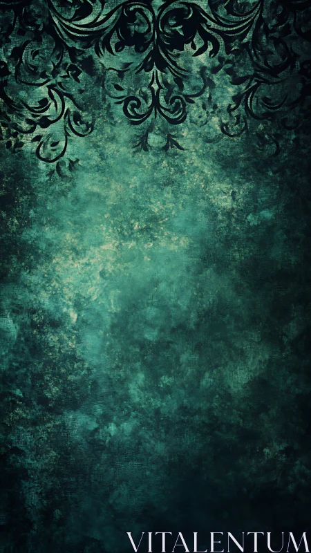 Dark teal textured background with ornate upper border.