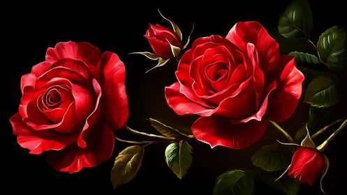 Luminous Red Roses Against Darkness.