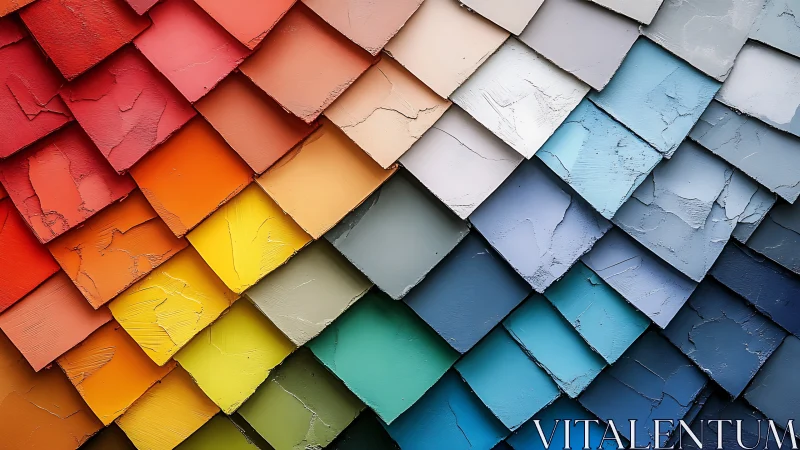 Layered spectrum of textured color tiles in diagonal rows.
