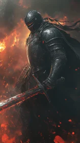 Ember-clad knight stalks the battlefield through molten dusk