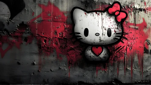 Graffiti-style feline icon on distressed concrete wall surface.