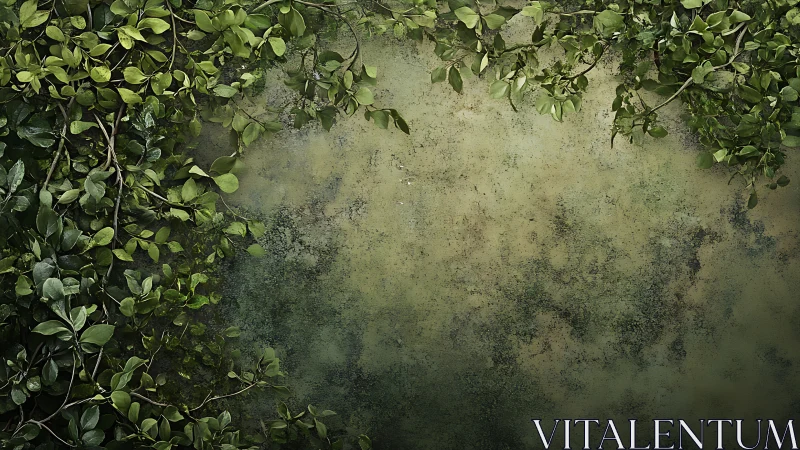 Verdant branches quietly frame a mossy, story-ready wall