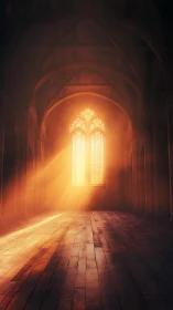Sunlit Gothic nave with radiant stained glass glow.