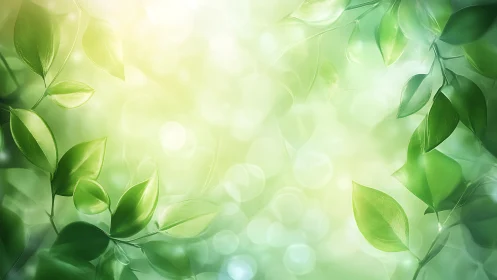 Lush green leaves against glowing soft bokeh light field.