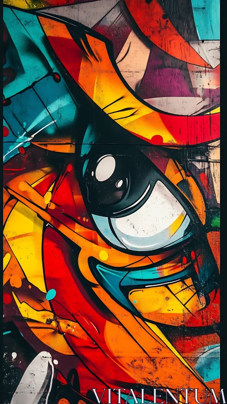 Bold street art eye bursting with color and playful energy.