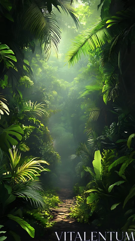 A Lush Jungle Path Glows with Verdant Beauty and Peaceful Light