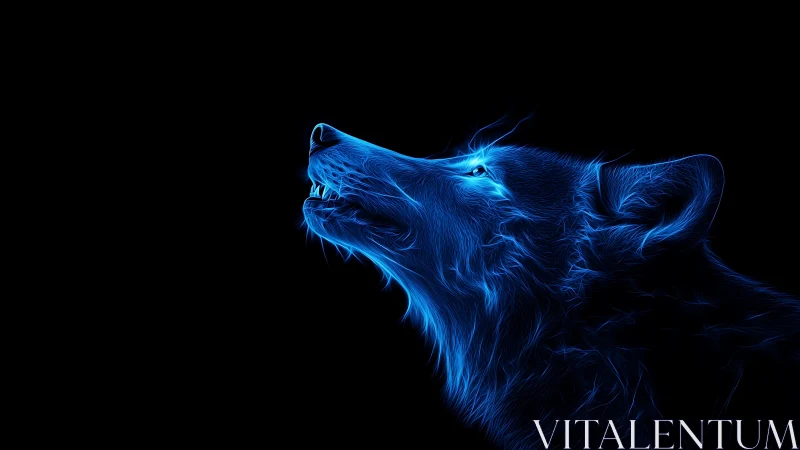 Electric wolf spirit hums neon blue into the cosmic dark