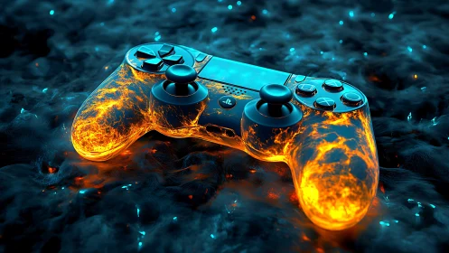 Luminous game controller with molten lava glow effect.