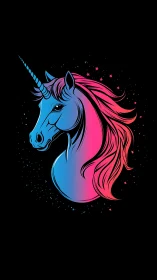 Chromatic gradient unicorn bust with neon spectral mane.