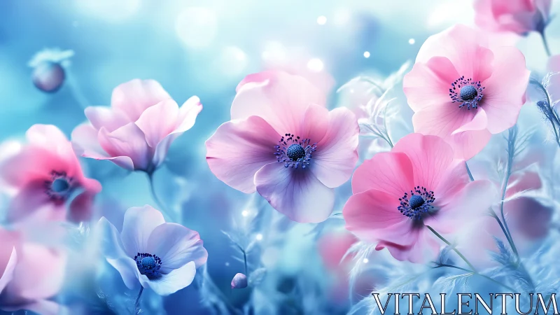 Delicate Pink Anemones Dancing in Dreamy Light.
